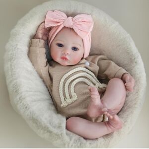 Realistic Reborn Lifelike Baby Girl Doll Coral Pink Bow Weighted Size 18 Inches